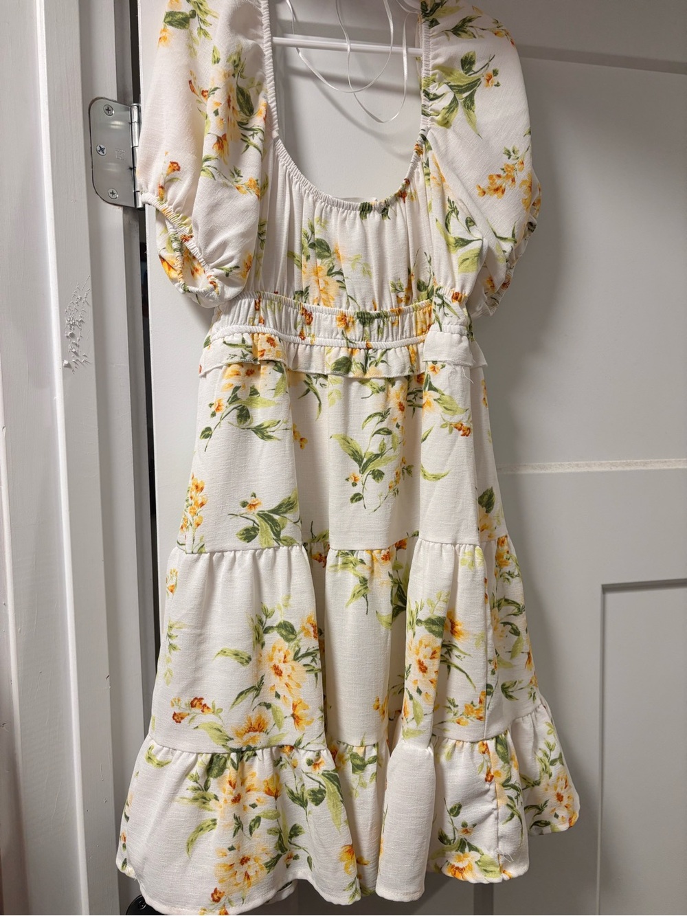 Altar'd State White Floral Tiered Puff-Sleeve Dress